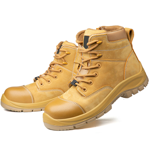 Botas de trabajo de seguridad de cuero DSF53 para hombre, botas tácticas color canela resistentes para exteriores, suela antipinchazos - Product Image 5