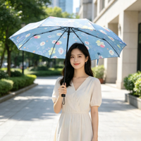 Parapluie pliant 3 volets, multi-couleurs, imprimé floral vintage, ouverture et fermeture automatiques, imperméable et coupe-vent