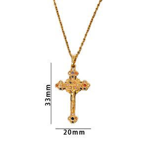Conjunto Moderno de Cobre com Zircônia Colorida, Pingente de Cruz e Corrente Elo, Feminino, de Alta Qualidade, Simples, Banhado a Ouro 18K, Atacado, Mais Vendido - Product Image 4