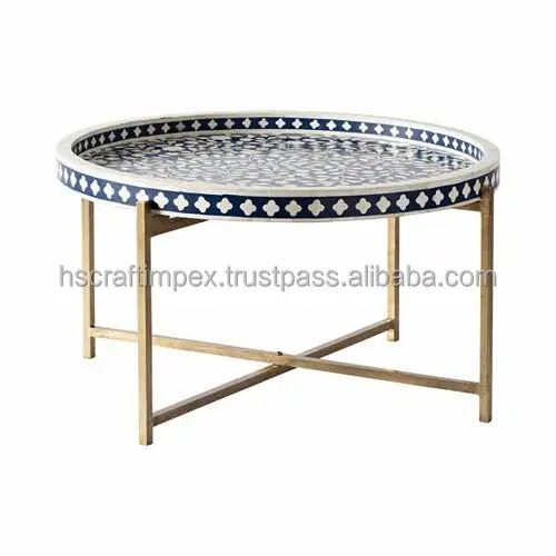 Bandeja de mesa de centro con incrustaciones de hueso de moda con muebles con incrustaciones de hueso de estilo floral a precio muy barato de HS Craft Impex