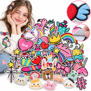Patch brodé thermocollant ou à coudre, motifs mignons Kawaii (Licorne, Cœur, Arc-en-ciel, Étoile, Animaux, Aliments) - Product Image 1