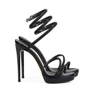 Sandali da Donna 2026 con Plateau Medio, Cinturini a Spirale con Strass e Vernice Nera per Banchetti - Product Image 2