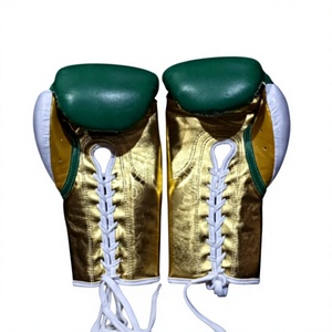 No Boxing No Life Gants de boxe en cuir vert or blanc à lacets pour entraînement adulte, fabriqués sur mesure au Mexique, gants de boxe professionnels - Product Image 3
