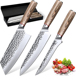 Ensemble de couteaux de cuisine japonais de luxe de 3 pièces, couteau à viande professionnel forgé à la main, couteau à désosser, couteau de boucher <span class=keywords><strong>avec</strong></span> manche en bois - Product Image 1