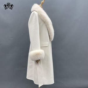 <strong>White</strong> Real Cashmere <strong>Coats</strong> Fox Fur Collar Jacket Winter Genuine Wool <strong>Coat</strong> for Women With <strong>Belt</strong> - Product Image 2
