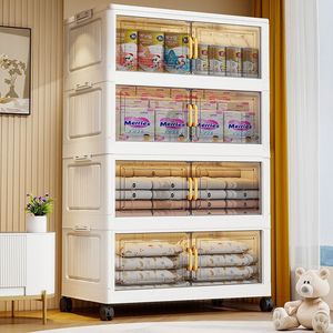 <span class=keywords><strong>Meuble</strong></span> <span class=keywords><strong>de</strong></span> <span class=keywords><strong>rangement</strong></span> pliable 5 couches en plastique épaissi, tendance, <span class=keywords><strong>de</strong></span> type fermé, avec roulettes, <span class=keywords><strong>pour</strong></span> chambre, salon, snacks et jouets - Product Image 4