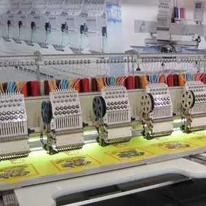 Máquina de bordado plana computadora, máquina de bordado plana de alta velocidade de 24 agulhas 12 para roupas camiseta cetim 400*450mm área de bordado automático
