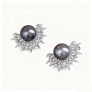 22702 Accessoires de perles DIY, support vide pour boucles d'oreilles en argent S925, bijoux en or et argent, boucles d'oreilles avec clous ronds tendance de 9-10 mm - Product Image 5