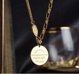 Новейший дизайн, изготовленные на заказ, из нержавеющей стали с гравировкой, искусственное золото 18 карат, длинная цепочка, ювелирные наборы, ожерелье - Product Image 2