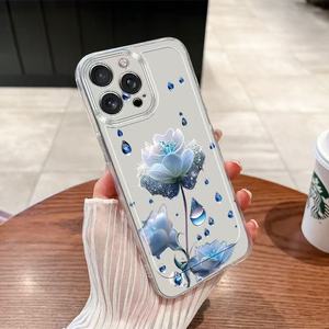 Custodia Protettiva Antiurto in TPU con Stampa Lusso Fiore di Loto Blu per iPhone 8 <span class=keywords><strong>X</strong></span> Xr Xs 11 12 13 14 15 16 17 Pro Max - Product Image 4
