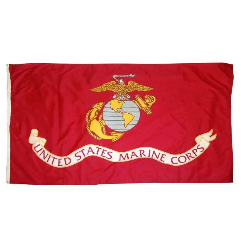 Estoque barato 100% poliéster 3 * 5ft EUA Estados Unidos marine corps bandeira com Canvas Header