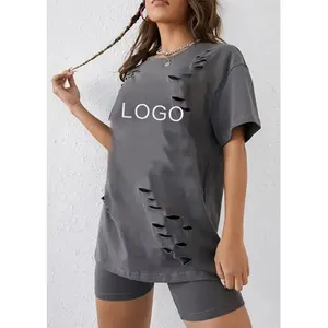 2024 신상품 하이 퀄리티 소녀 티셔츠 사용자 정의 로고 여성 대형 티셔츠 소프트 100% 면 짧은 소매 티셔츠