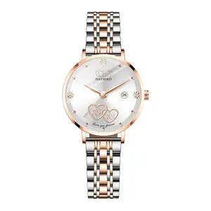 Montre à quartz de la Saint-Valentin pour femmes à la mode Cadeau Calendrier en acier Bracelet en acier Montre-bracelet pour femmes