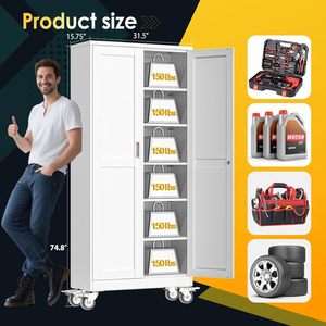 Armoire de rangement métallique de <span class=keywords><strong>bureau</strong></span> avec roulettes, 2 portes, 5 étagères réglables, verrouillable, anti-basculement, blanche, pour classement - Product Image 2