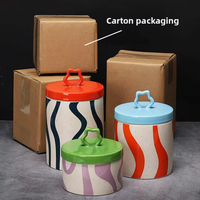 Boîte de rangement en céramique imprimée créative |   Pot alimentaire décoratif avec poignée de couvercle unique |   Pour le café, les bonbons, les collations, la cuisine et le bureau