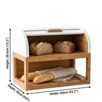 Boîte à pain en bambou blanche à couvercle roulant, 2 niveaux, étagère ouverte, poignée en bambou, style scandinave, 15,7 pouces, Kitchen Pro, neuve