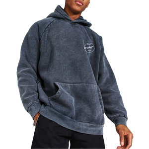 Sudadera con capucha de algodón 100% vintage personalizada lavada con ácido sudaderas con capucha gruesas desgastadas bordadas Sudadera con capucha de gran tamaño sin cordón - Product Image 6