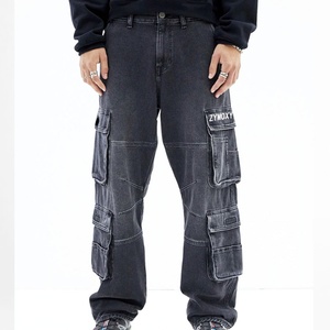Pantalones Cargo Vaqueros Anchos de Mezclilla Pesada con Múltiples Bolsillos y Lavado Ácido para Hombre - Estilo Jogger Personalizado de Fábrica - Product Image 1