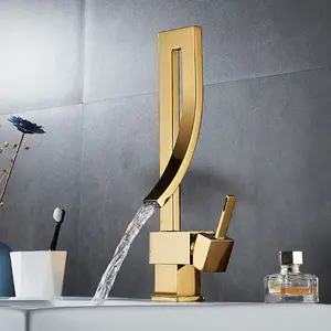 Luxury Bathroom Tap Wash Basin Faucets Brass Metal Hot Cool Water Taps Gold Tall Basin Faucet For Lavatory