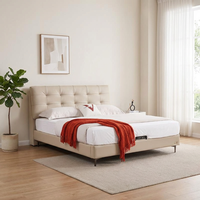 Y397 #   Lit double Queen en acier inoxydable et similicuir, cadre en bois, revêtement en cuir réglable, design minimaliste et doux, garantie 3 ans