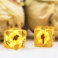 Pour Udixi Logo personnalisé dés en résine polyédrique jaune avec fleur en résine pour donjons et dragons RPG
