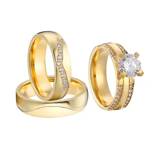 18k सोना मढ़वाया दुल्हन वादा युगल शादी की सगाई के छल्ले सेट जेड डायमंड anillos bague एन या टूम femme joyas ओरो