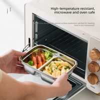 Bento Box RVS Lunchbox Magnetronbestendig Vriesvakbestendig Koreaanse stijl Verwarmbaar 2 compartimenten BPA-vrij School