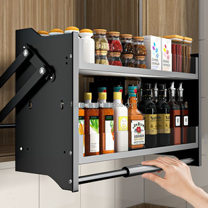 Bingyue Black/White/<strong>Ivory</strong> 700mm Automatic Elevator Storage Shelf Organizer Stainless Steel Multi-Function Modern <strong>Kitchen</strong> Lifting - Product Image 5