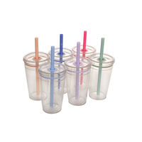 Gobelet à eau en plastique de capacité 450ml populaire avec couvercle tasse à thé à café droite à main cadeaux d'affaires avec paille