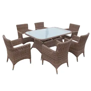 Mesa de comedor y silla moderna de mimbre para jardín, Patio, para 6 personas