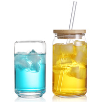 1 Pack 16oz Verre à bière en forme de canette avec couvercle en bambou et paille pour sublimation, pour whisky, café glacé, mojito, soda