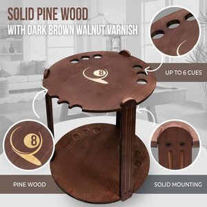 Soporte de madera para tacos de billar, de madera maciza, para colocar en el suelo, para la sala de estar, con bandeja para bolas y portavasos. - Product Image 2