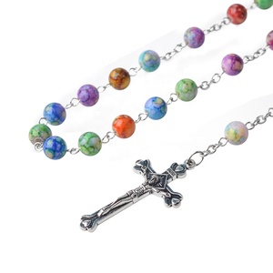 Cuentas acrílicas coloridas y Cruz de aleación collar de Rosario Católico religioso bebé Jesús de moda para niños y niñas - Product Image 3