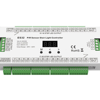 Contrôleur Variateur Capteur de Bande Lumineuse ES32 PIR DC5-24V, Contrôleur Variateur d'Escalier 32 Canaux pour Bande LED Pixel RGB SPI