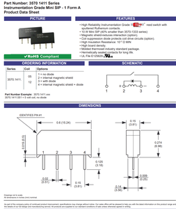 Relé de láminas secas normalmente abierto serie 3570 1411 FORM A COMUS, 5V 12V, 4 pines, fabricación - Product Image 3