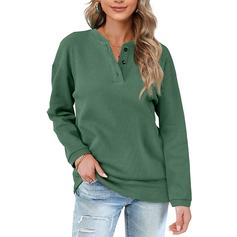 Womens Casual Sweatshirts Henley Button Up Long Sleeve Tunic Tops Custom Pattern