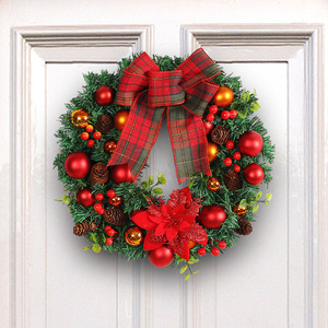 Southpeak Eco-Friendly Artificial Wreath Christmas Duck Feather Trim Modern Style Red Bow Baubles Pine Cones Outdoor Front <b>Door</b> - Product Image 2
