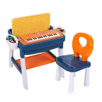 Terbaik Penjual Desain Unik 3 In 1 Bangunan Pendidikan Brock Batu Bata Meja Mainan Anak Blok dengan Keyboard