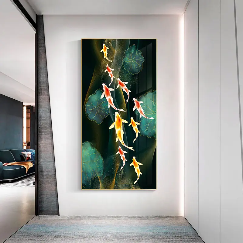 Altın Koi balık Feng Shui sazan resimleri tuval boyama duvar sanatı oturma odası için Modern galeri iç ev dekor yok çerçeve