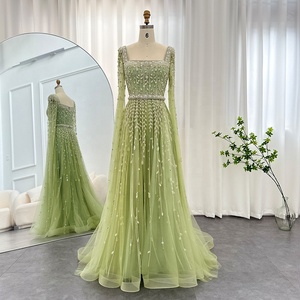 open lace back dress Luxury Champagne Mermaid Arabic Evening Dress for Wedding Party SS168, Green / 14