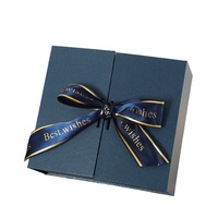 Élégante boîte cadeau en papier spécial bleu avec un nœud scintillant chic, design à double porte, idéale pour la fête des enseignants et les cadeaux d'anniversaire