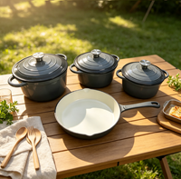 Ensemble de 4 casseroles à gaz durables, faitout et poêle, revêtement émaillé antiadhésif, ensemble de batterie de cuisine en fonte minimaliste compatible four