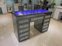 Table de toilette Beverly Moda noire avec miroir, glamour, table à maquillage avec diamants écrasés, lumières RVB, décoration de chambre à coucher pour la maison, l'hôtel