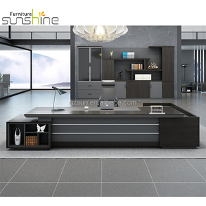 Bureau de direction moderne MFC en forme de L Bureau en contreplaqué <span class=keywords><strong>noir</strong></span> Table de directeur général Ensemble de meubles futuristes pour immeuble de bureaux - Product Image 1