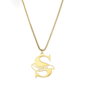 DIY personalidad hiphop <span class=keywords><strong>nombre</strong></span> personalizado inglés letra colgante collar pulsera titanio acero joyería conjunto para hombres y mujeres - Product Image 4