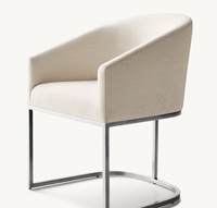 Fauteuil de salle à manger en tissu avec accoudoirs inclinés, base en acier inoxydable de couleur personnalisée, de haute qualité, de style postmoderne, pour salon et hôtel