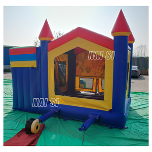 Château gonflable commercial pour enfants avec toboggan, durable, 5x5m, bannière joyeux anniversaire - Product Image 3