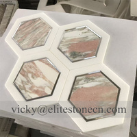 Mosaïque de carreaux en marbre rose hexagonal personnalisé de Norvège, découpe au jet d'eau, pour la décoration murale de salle de bain et de cuisine