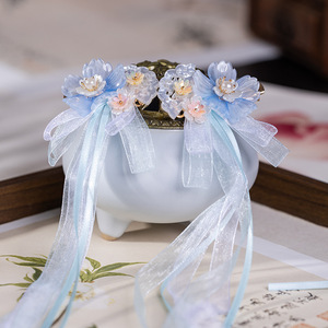 Tocado Hanfu para niñas, pinza para el pelo de estilo antiguo, accesorio para el pelo con cinta azul estilo chino, borla larga de hada de estilo antiguo - Product Image 3