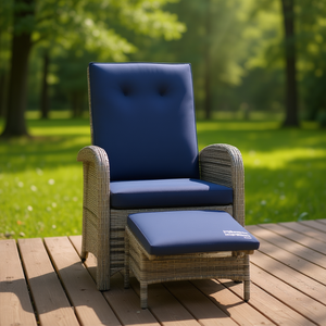 Silla Reclinable de Ratán Sintético Gris para Patio con Reposapiés, Muebles de Jardín para Exteriores, Diseño Contemporáneo - Product Image 2